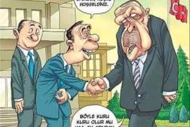 Erdoğan karikatürde:  “Böyle kuru kuru olur mu ya? En azından bi gazeteci kesseydik”