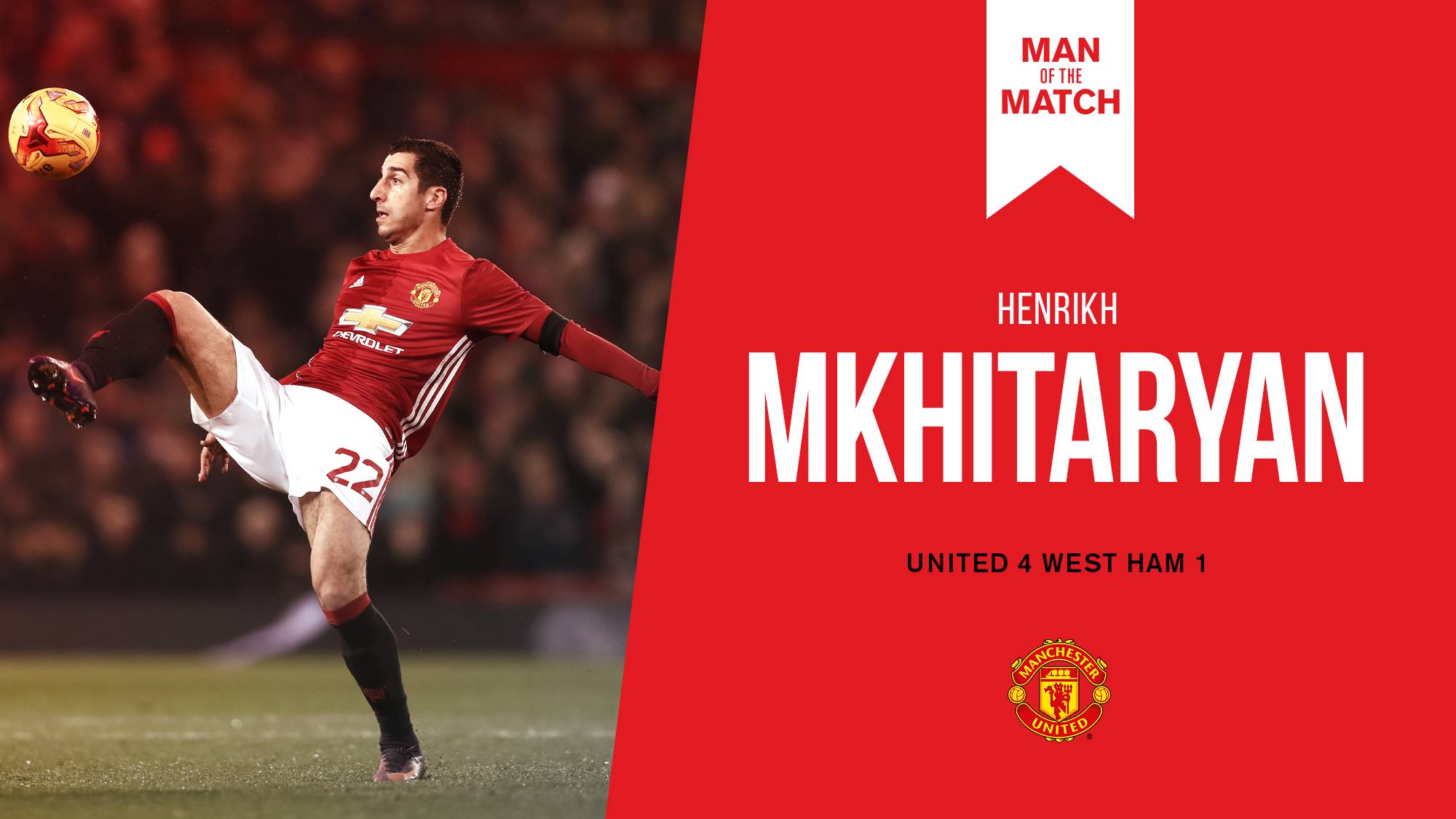 Ermeni Mkhitaryan, Manchester United-West Ham maçının en iyi futbulcusu tanındı