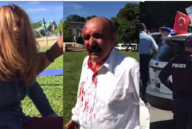 Washington'da Erdoğan'ı protesto edenler, Türk milliyetçilerin saldırısına uğradı (video)