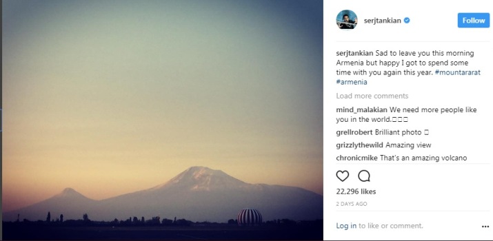 Serj Tankian 'Ararat dağının fotoğrafını paylaştı