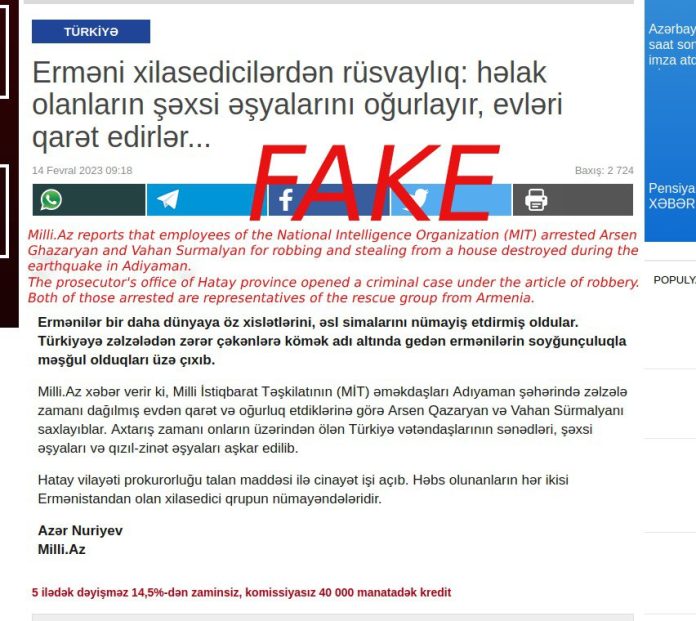 Azerbaycan telegram kanalları Ermeni arama kurtarma ekibiyle ilgili yalan haberler yayınlıyor