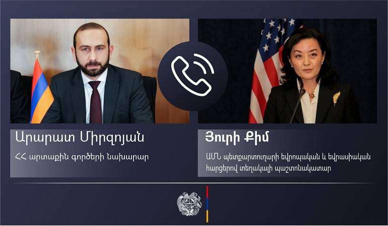 Ararat Mirzoyan, Avrupa ve Avrasya İşleri İçin Geçici ABD Yardımcı Dışişleri Bakanı Yuri Kim ile telefon görüşmesi gerçekleştirdi