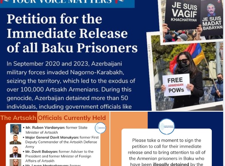 Lemkin Enstitüsü, Alıyev'e tüm Ermeni esirleri serbest bırakması çağrısında bulunan bir imza kampanyası başlattı