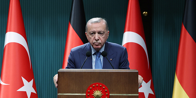 Cumhurbaşkanı Recep Tayyip Erdoğan, Almanya Başbakanı Friedrich Merz ile Cumhurbaşkanlığı Külliyesi'nde ortak basın toplantısı düzenledi. ( TCCB/ Murat Kula - Anadolu Ajansı )