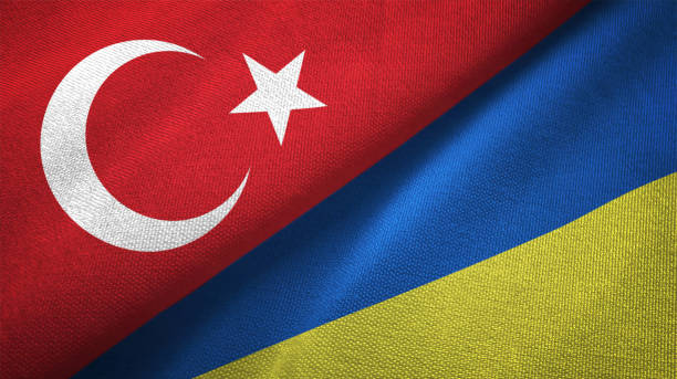 Ukraine and Turkey flag together realtions textile cloth fabric texture