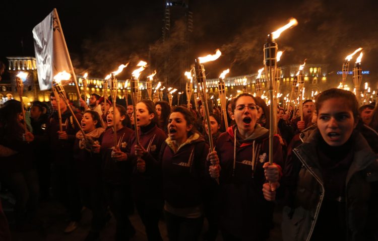 March with torches on the occasion of the Commemoration Day of Armenian Genocide victims began from the Republic Square to the Armenian Genocide memorial complex