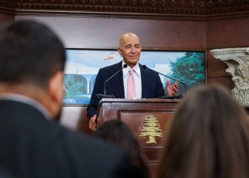 US ambassador to Turkey and special envoy for Syria Tom Barrack speaks during a joint press conference following his meeting with Lebanon's president at the Presidential Palace in Baabda on August 18, 2025. Barrack called on Israel to honour its commitments under a ceasefire that ended its war with Hezbollah, after the Lebanese government launched a process to disarm the militant group. (Photo by ANWAR AMRO / AFP)